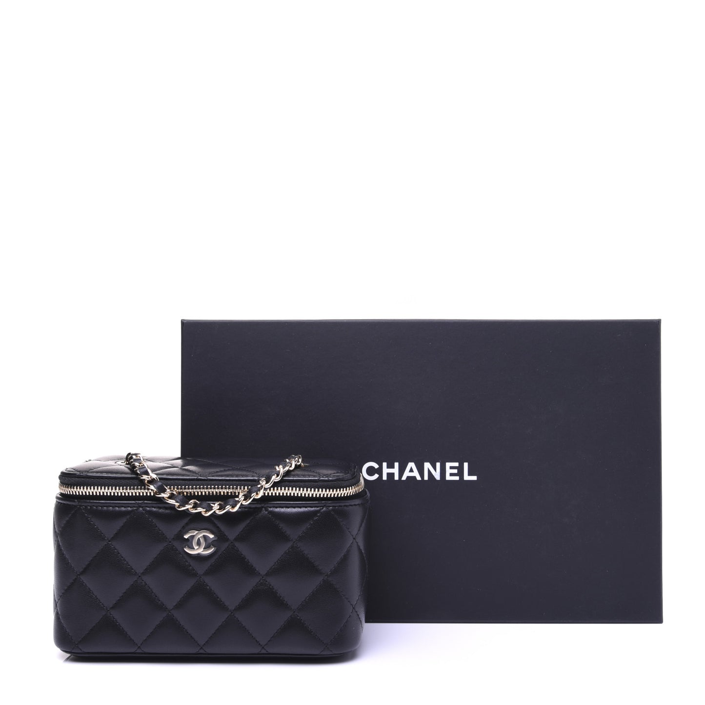 Lambskin Quilted Small Vanity Case With Chain Black