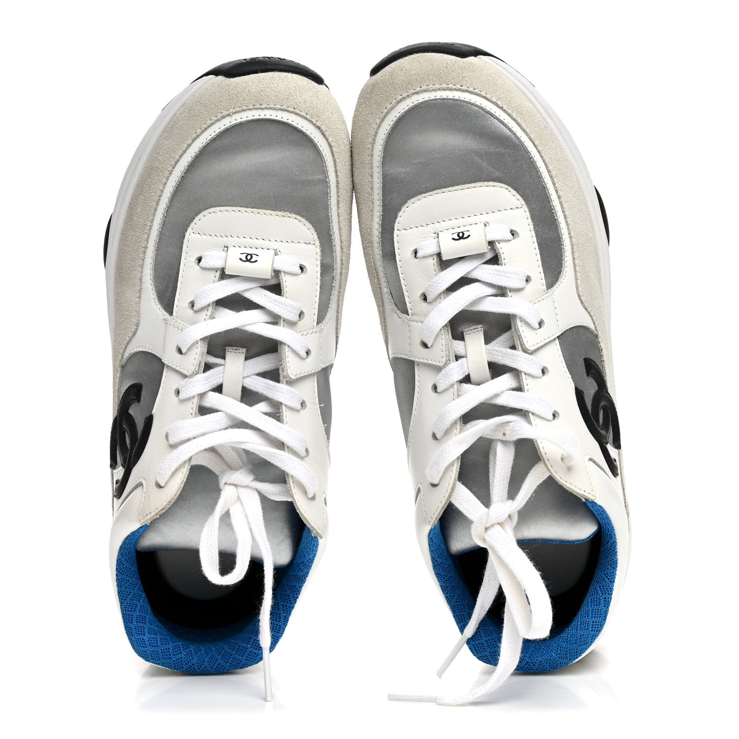 Chanel Calfskin Fabric Sneakers 39.5 White Silver Fluo Blue 2 of 10