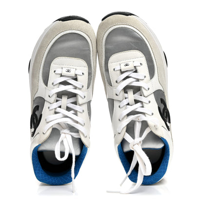 Chanel Calfskin Fabric Sneakers 39.5 White Silver Fluo Blue 2 of 10