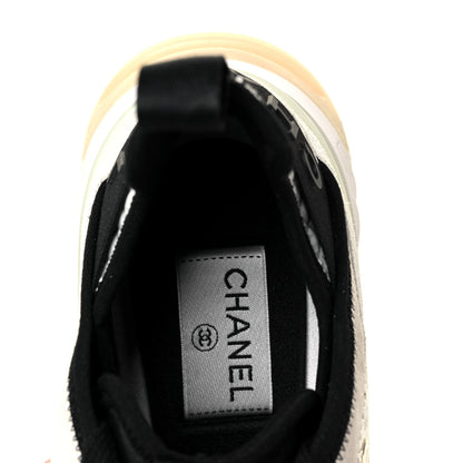 Chanel Velvet Calfskin Mixed Fibers CC Sneakers 38.5 Ivory Black 7 of 9