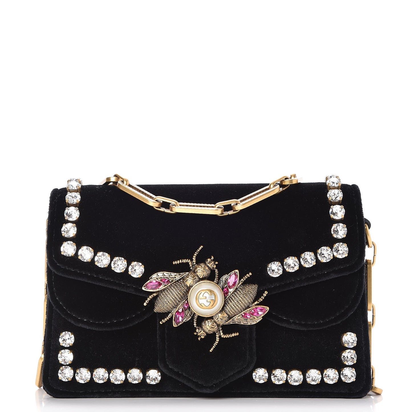 Velvet Crystal Mini Bee Broadway Shoulder Bag Black