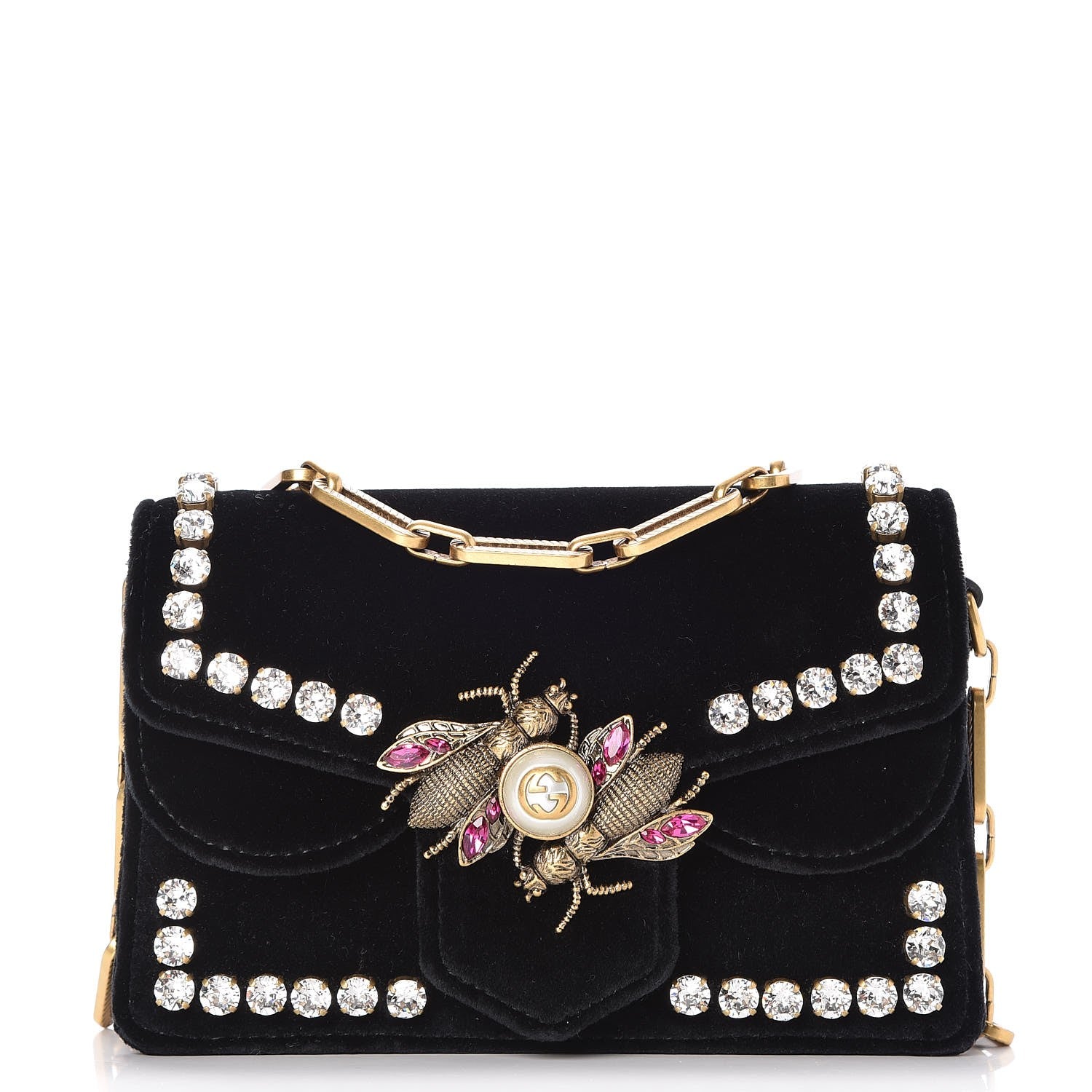 Gucci Velvet Crystal Mini Bee Broadway Shoulder Bag Black 1 of 8
