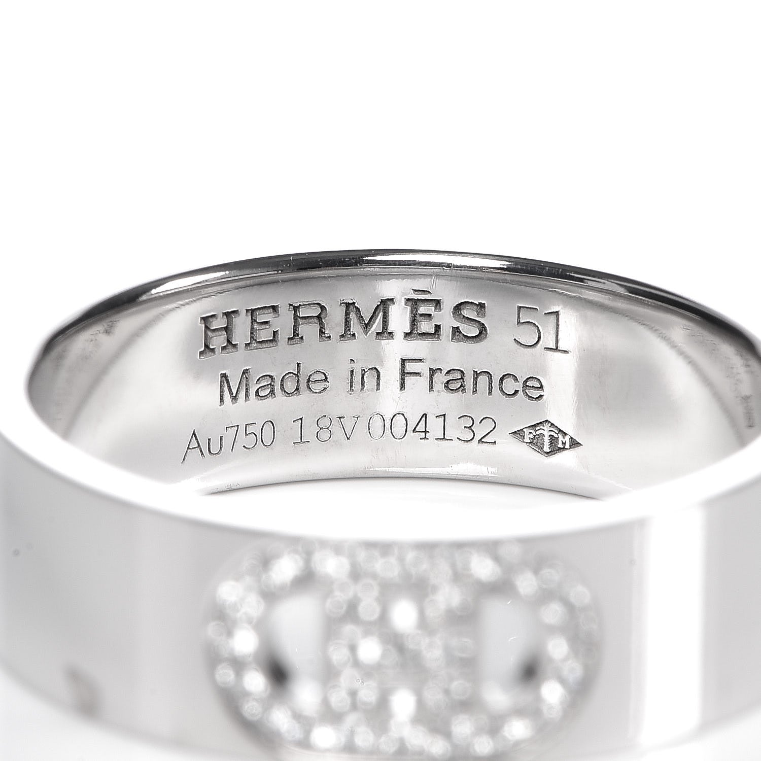 Hermes 18K White Gold Diamond PM H D'Ancre Ring 51 5.75 4 of 5