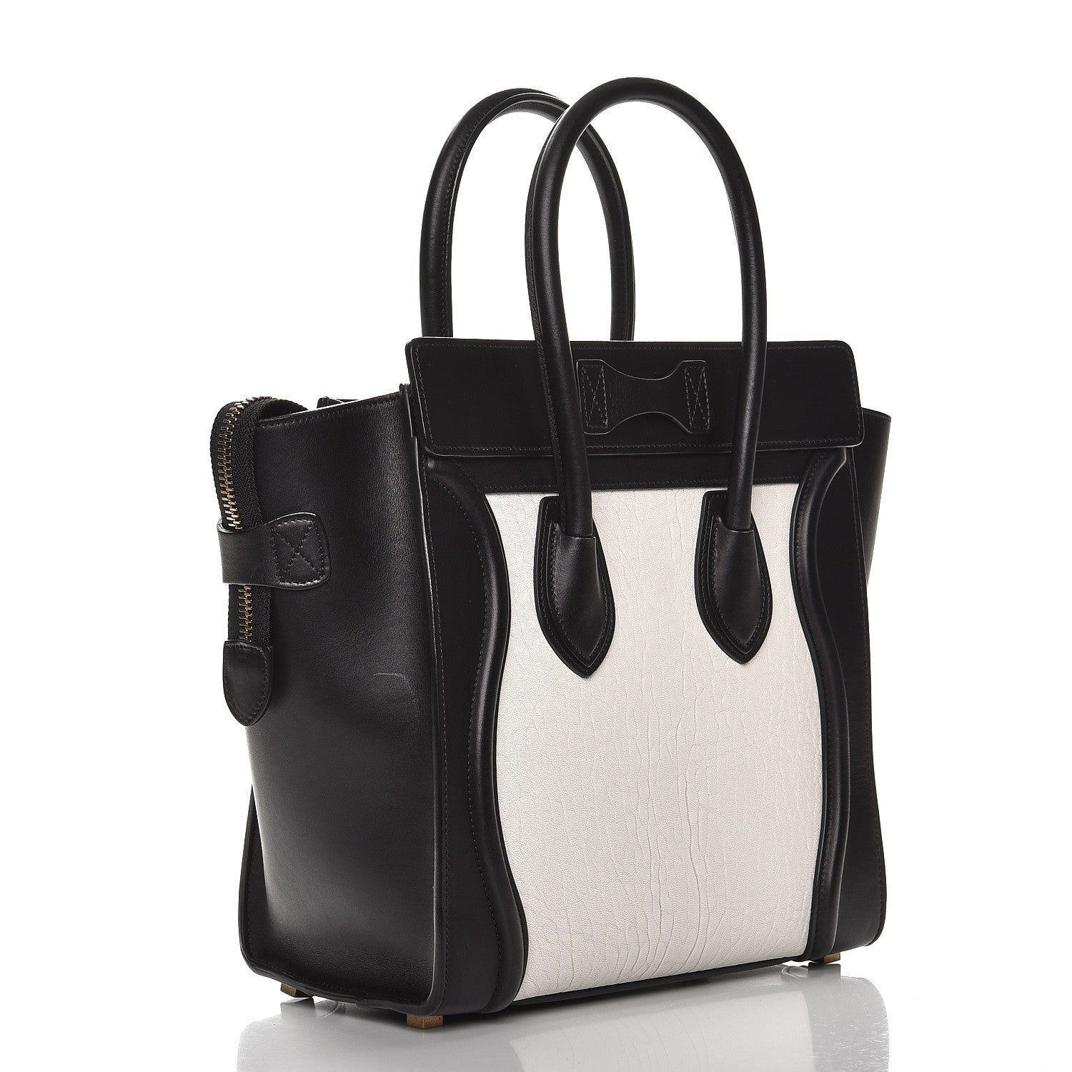 Celine Shrunken Lambskin Micro Bi-Color Luggage Black White 3 of 12