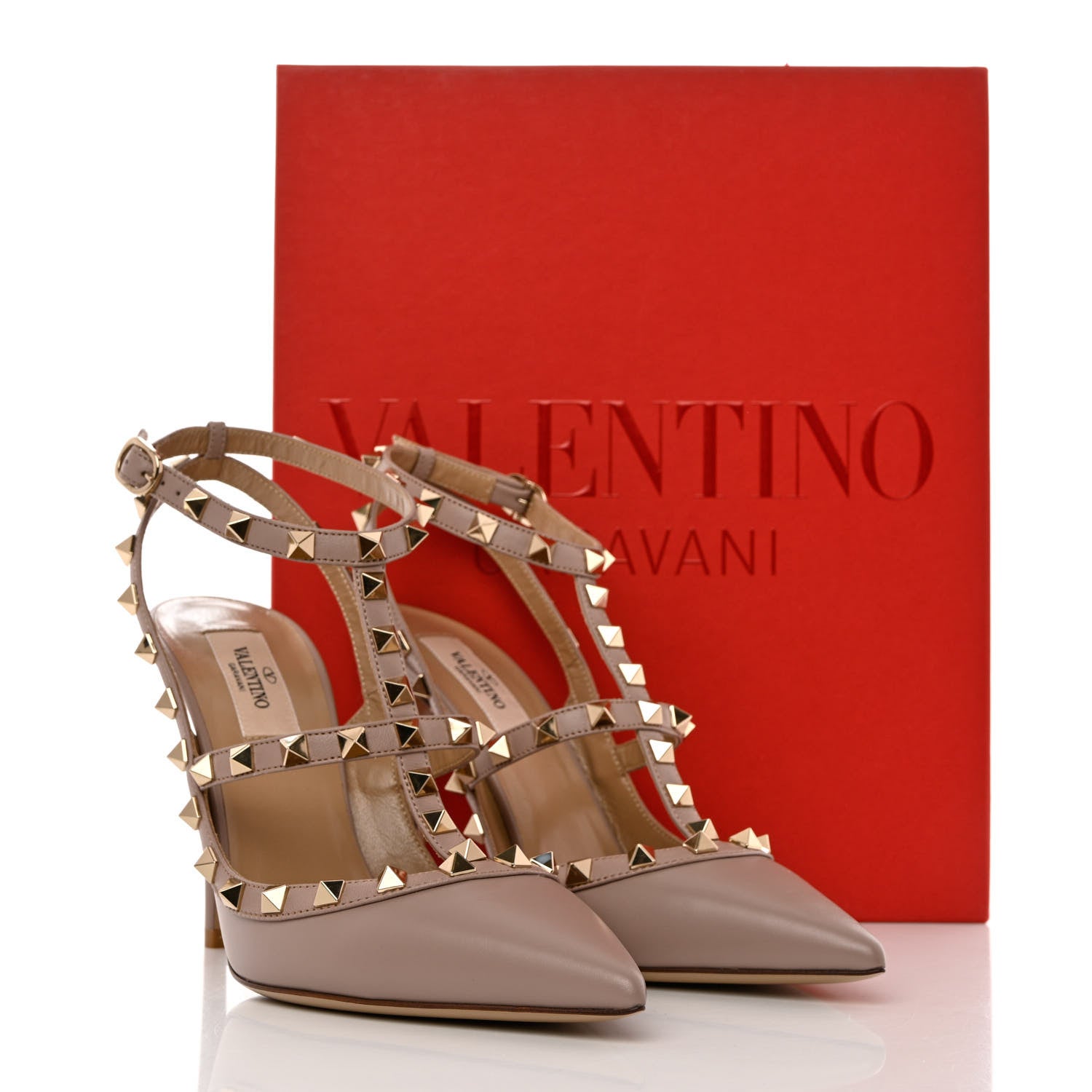 Valentino Garavani Calfskin Nappa Rockstud Ankle Strap 100mm Pumps 39 Poudre 10 of 10