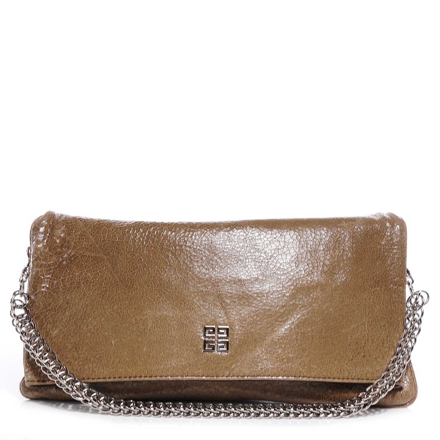 Crackled Patent Envelope Folded Clutch Light Brown