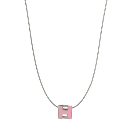 Hermes Palladium Lacquered Cage d'H Pendant Necklace Rose Dragee 1 of 5