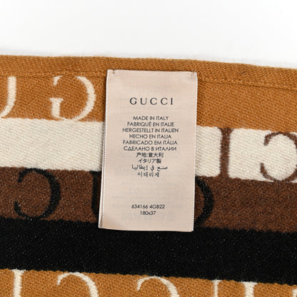 Gucci Wool Cotton Logo Wood Stripes Scarf Light Brown Dark Brown 4 of 4