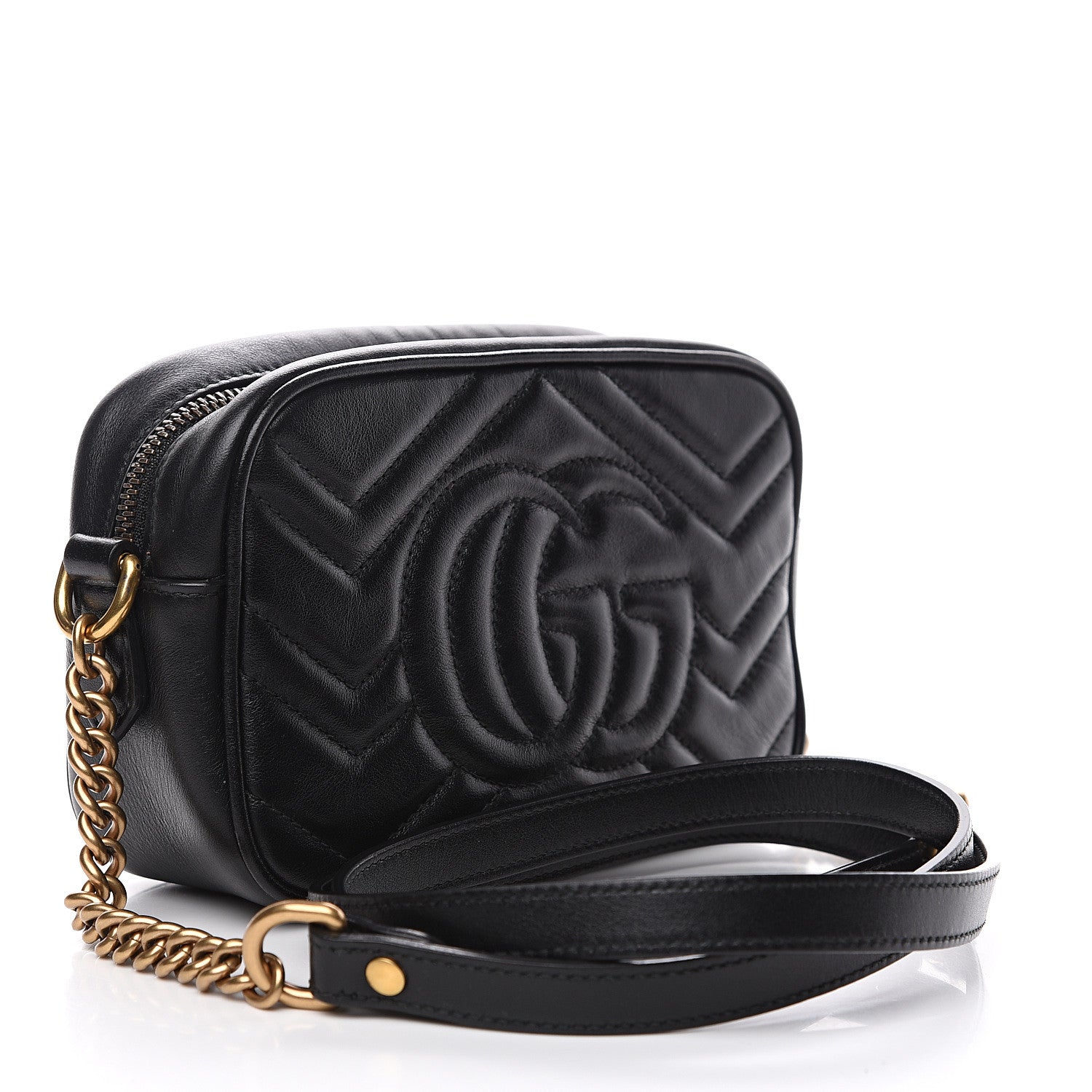 Gucci Calfskin Matelasse Mini GG Marmont Chain Shoulder Bag Black 2 of 12