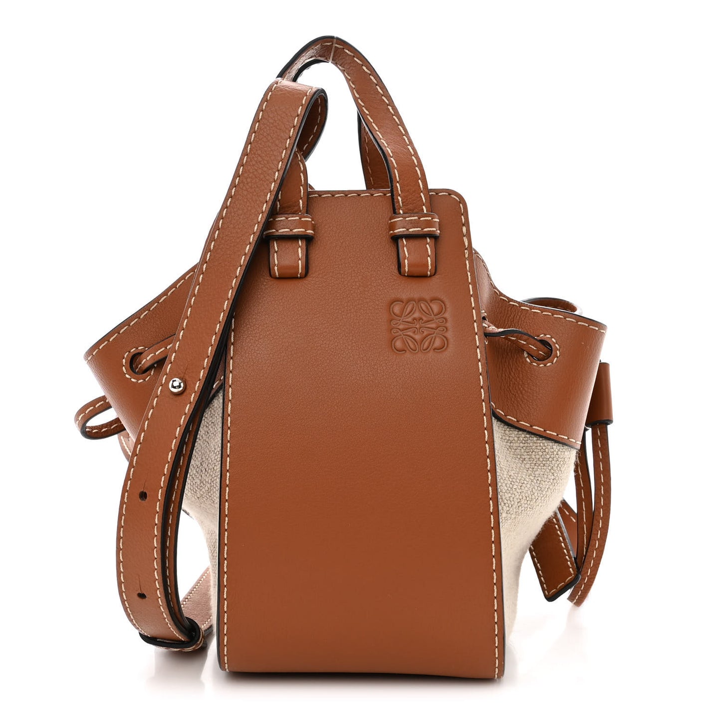 Calfskin Canvas Mini Hammock Shoulder Bag Natural Tan