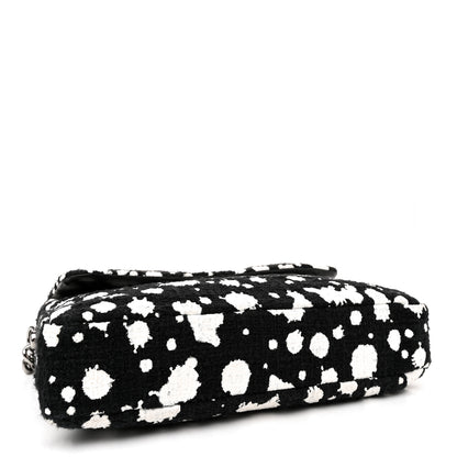 Chanel Tweed Paint Splatter Print Flap Black White 4 of 13