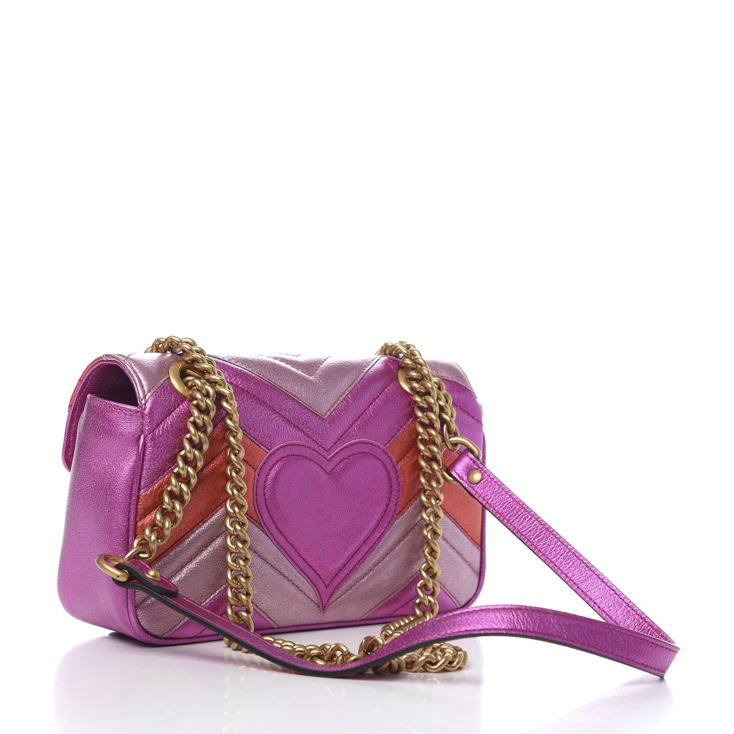 Gucci Metallic Calfskin Matelasse Mini GG Marmont Shoulder Bag Fuchsia 2 of 9