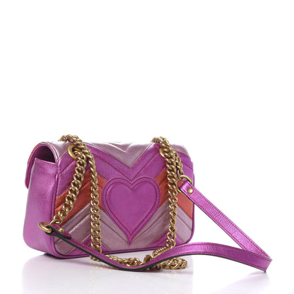 Gucci Metallic Calfskin Matelasse Mini GG Marmont Shoulder Bag Fuchsia 2 of 9