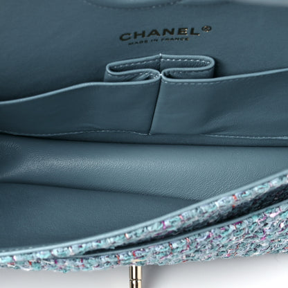 Chanel Tweed Quilted Medium Double Flap Turquoise Purple White Red 4 of 7