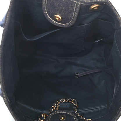 Chanel Lurex Canvas Medium Deauville Tote Navy Blue Gold 5 of 9