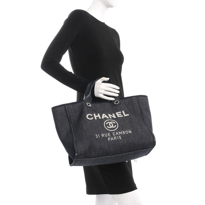 Chanel Denim Large Deauville Tote Dark Blue 3 of 10