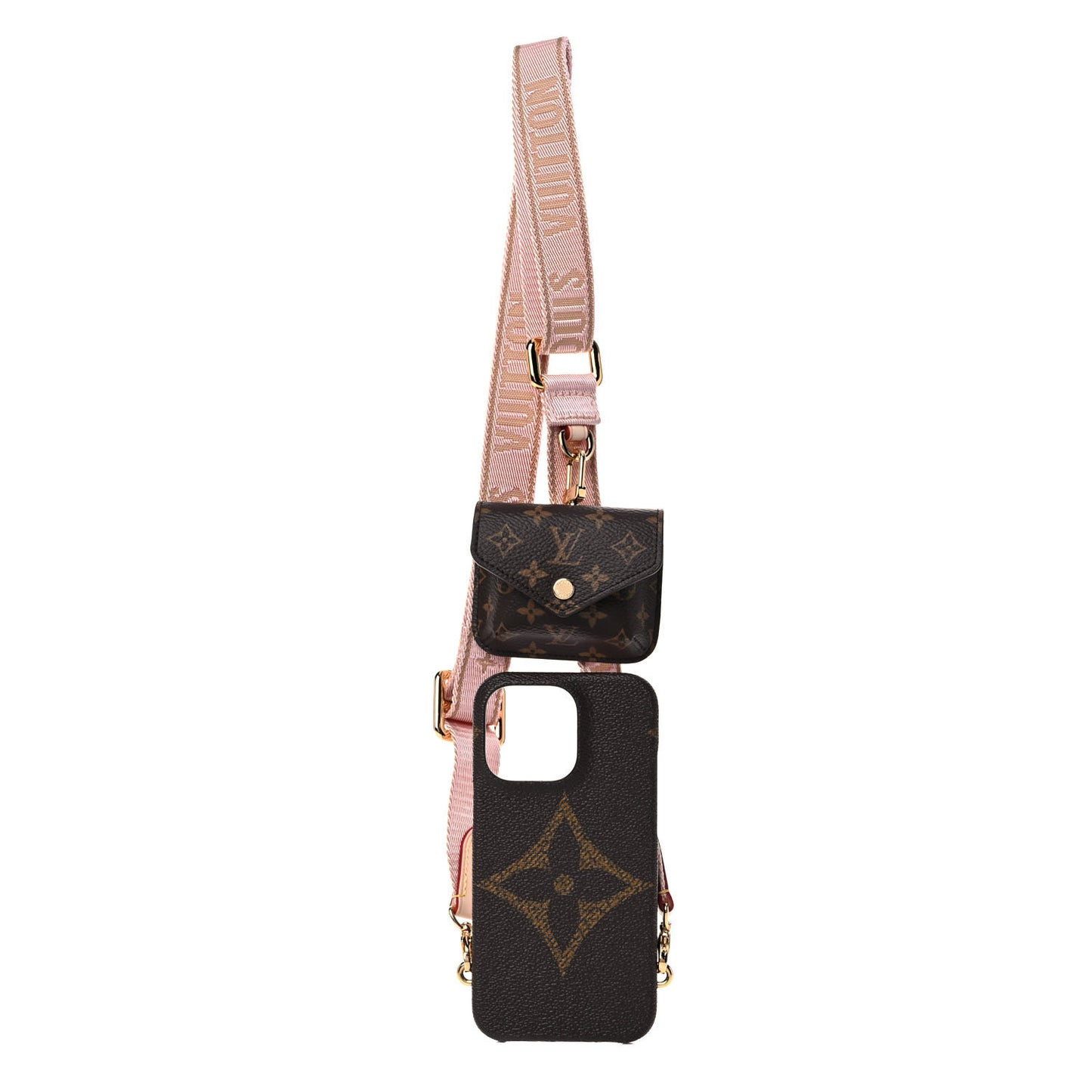 Monogram Bumper On Strap iPhone 13 Shoulder Strap Creme Pink
