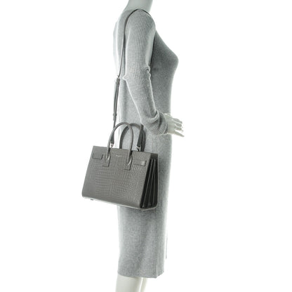 Saint Laurent Calfskin Crocodile Embossed Baby Sac De Jour Fog 2 of 8