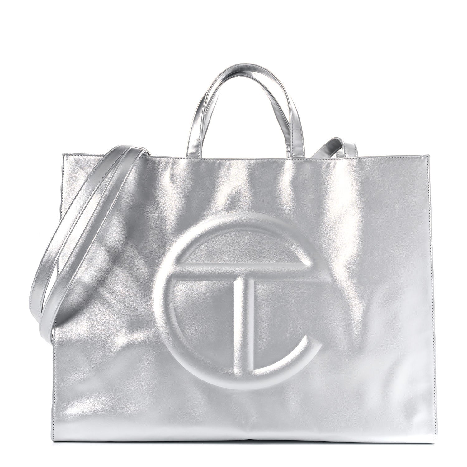 Telfar Metallic Vegan Leather Large Shopping Bag Silver 1 of 10
