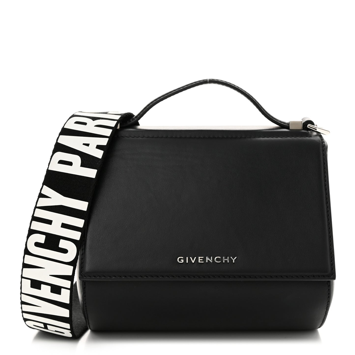 Calfskin Mini Pandora Box Logo Strap Crossbody Bag Black