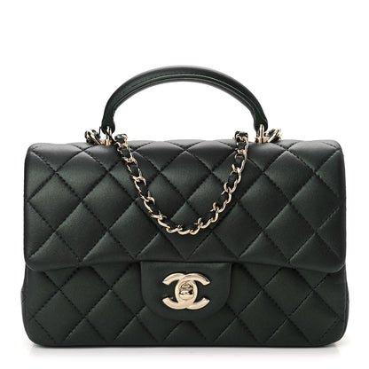 Chanel Iridescent Lambskin Quilted Mini Top Handle Rectangular Flap Dark Green 1 of 11