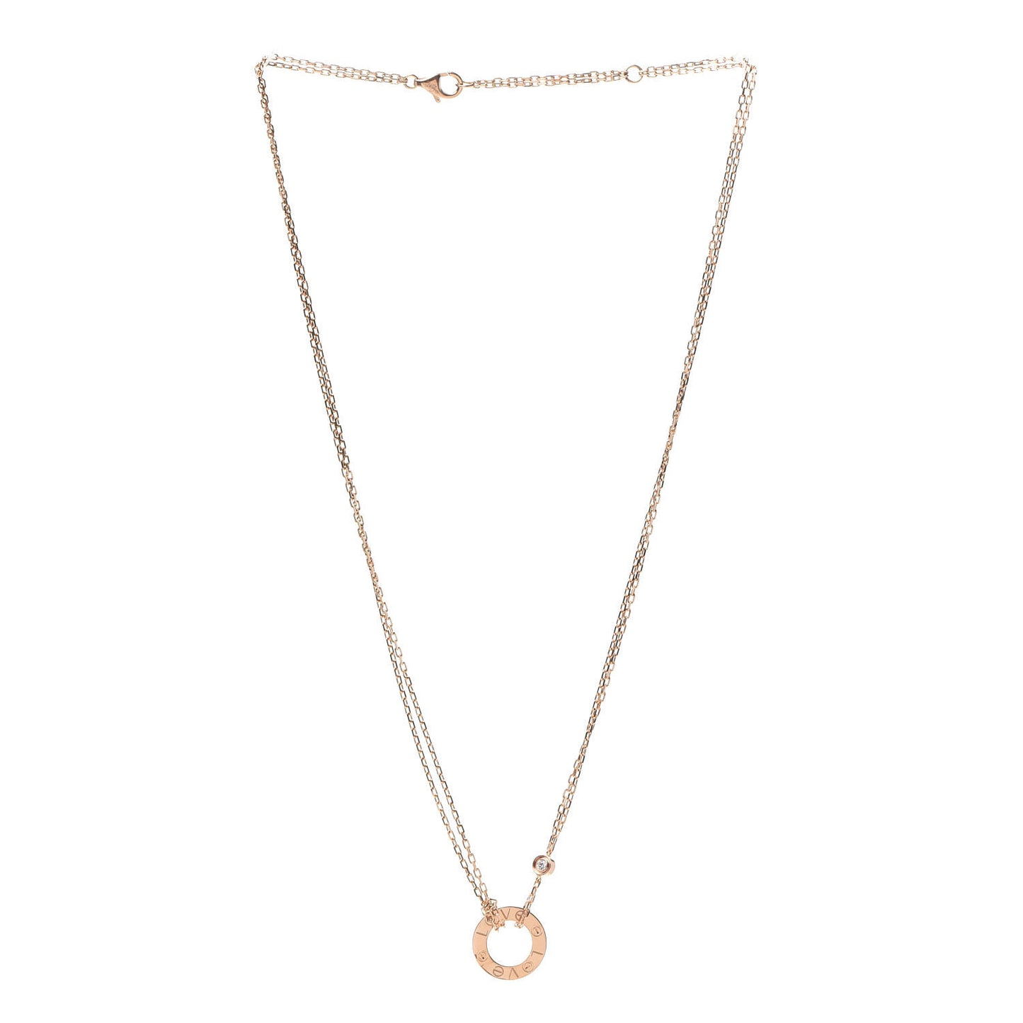 18K Pink Gold 2 Diamond LOVE Necklace
