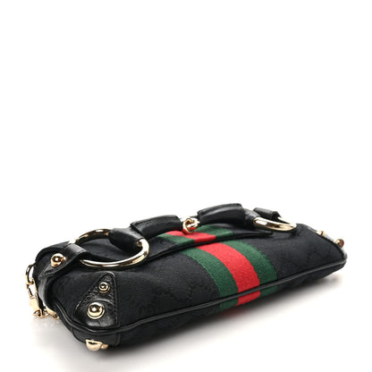 Gucci Monogram Web Horsebit Chain Clutch Black 4 of 10
