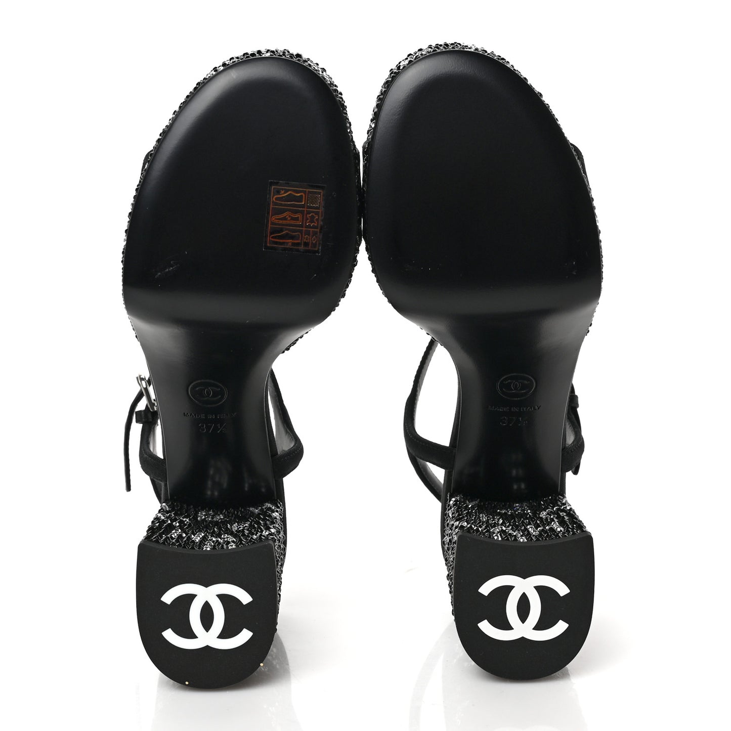 Grosgrain Strass Logo Platform Sandals 37.5 Black Silver