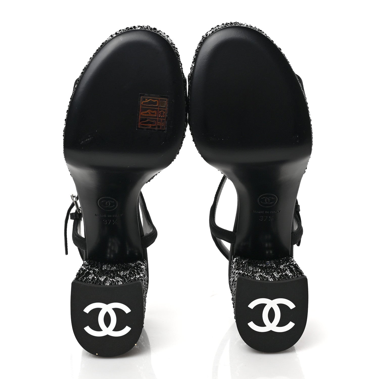 Chanel Grosgrain Strass Logo Platform Sandals 37.5 Black Silver 5 of 9