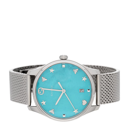 Gucci Stainless Steel Turquoise Mother of Pearl 36mm G-Timeless Charm Quartz Watch 2 of 5