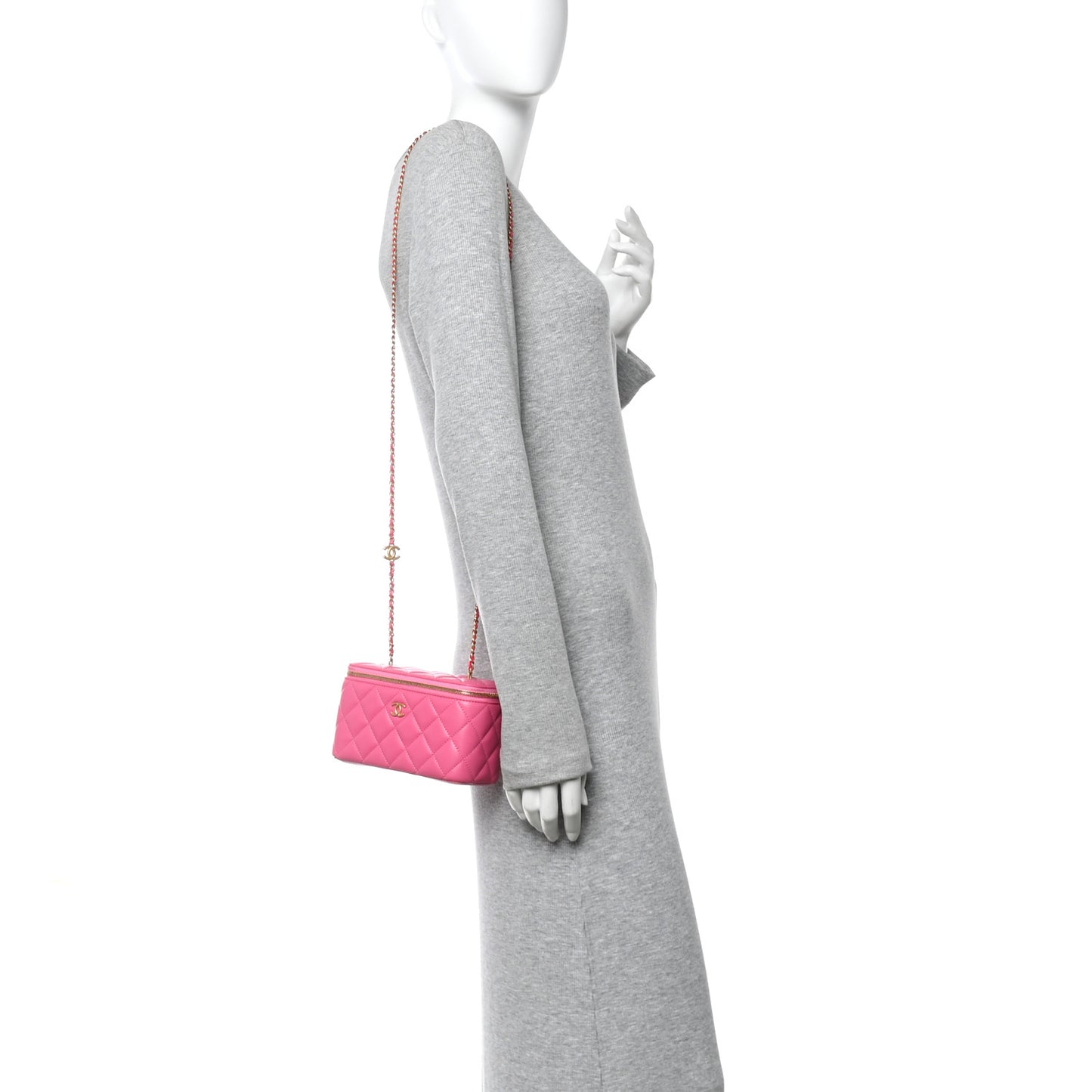 Lambskin Enamel Quilted Small Coco Hearts Vanity Case With Chain Pink