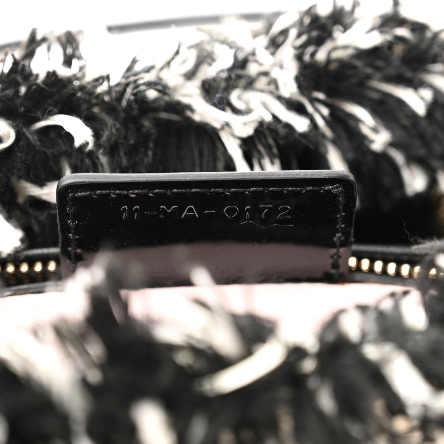 Tweed Fringe Medium Lady Dior White Black