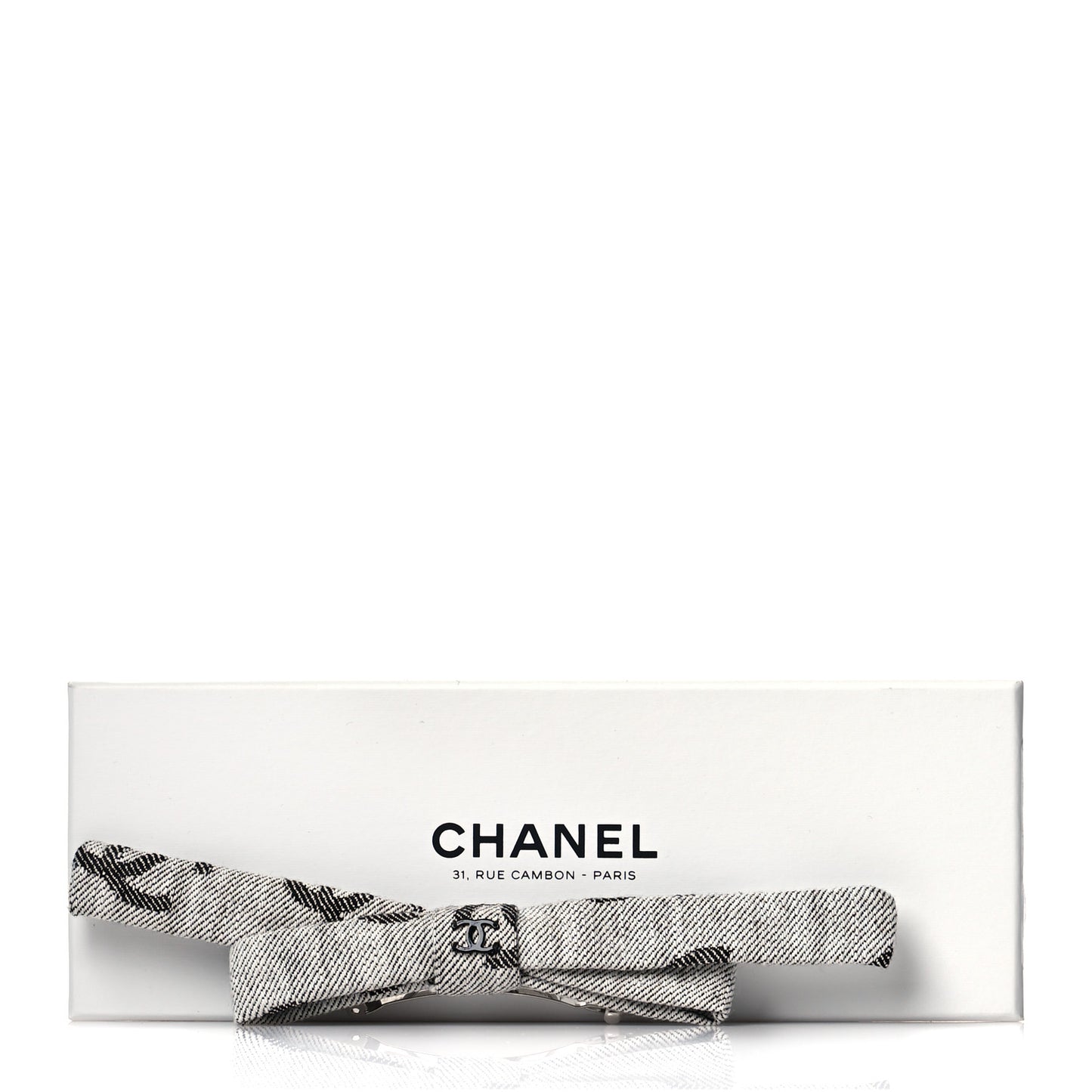 Denim CC Hair Clip Bow Grey Black
