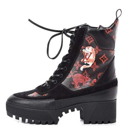 Louis Vuitton Suede Calfskin Catogram Laureate Platform Desert Boots 38.5 Black Marron 1 of 10