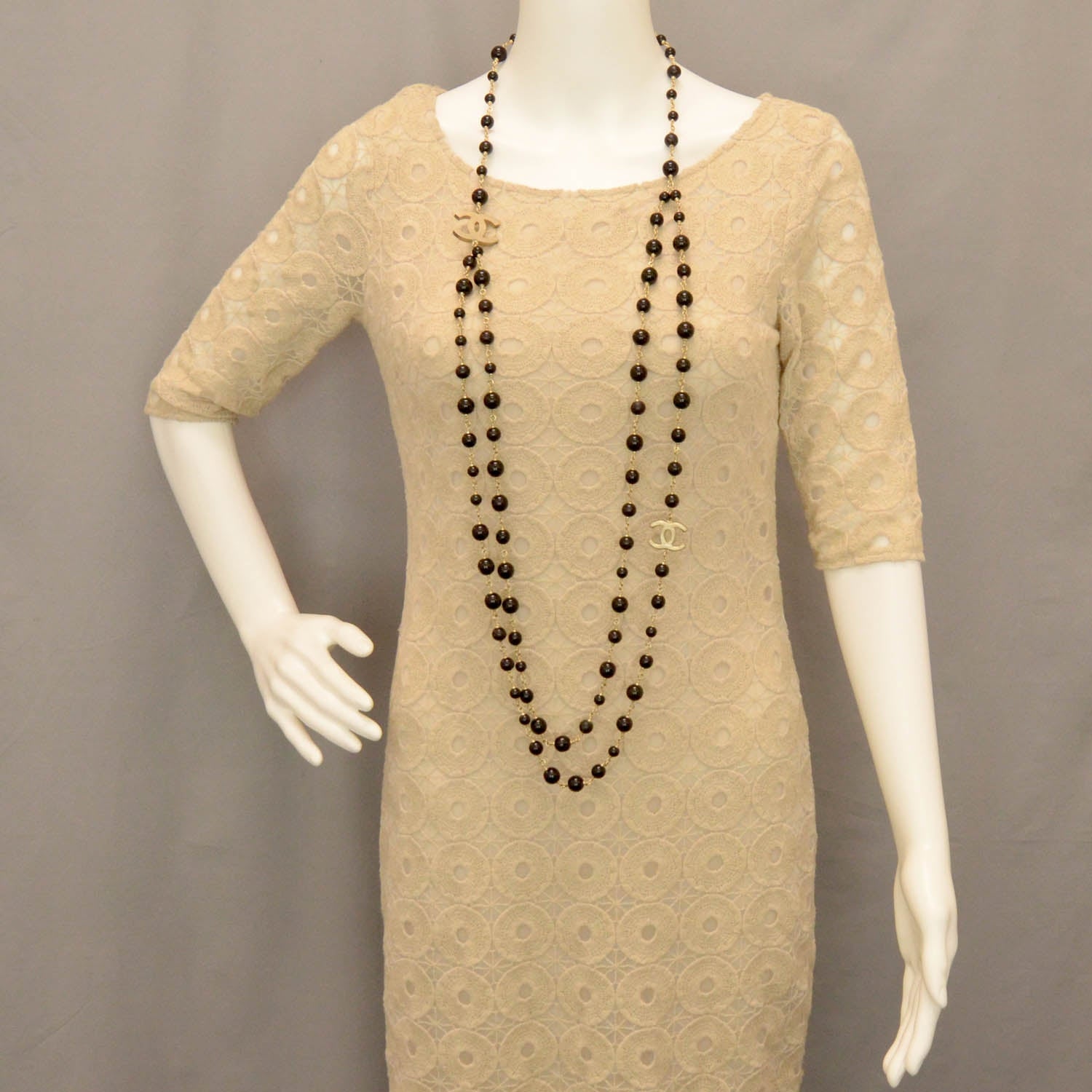 Chanel Long Beaded CC Double Strand Necklace Black 2 of 5