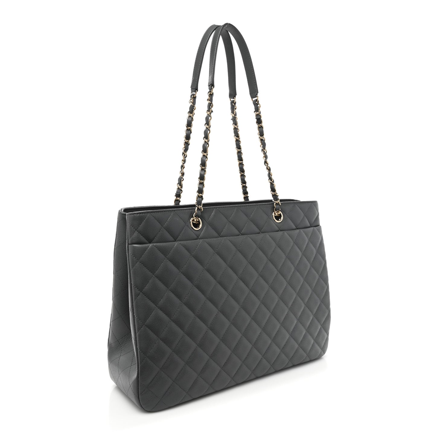 Caviar Quilted Large CC Shopping Tote Dark Grey