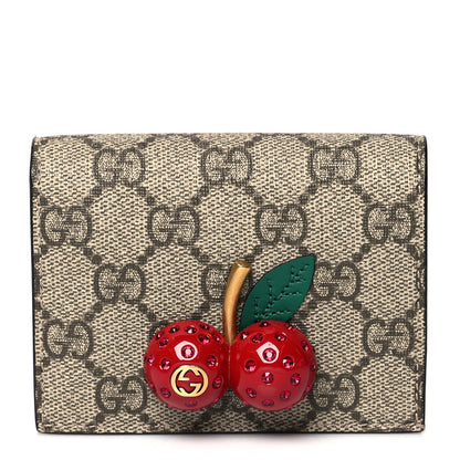 Gucci GG Supreme Monogram Cherry Embellished Card Case Wallet Hibiscus Red 1 of 8