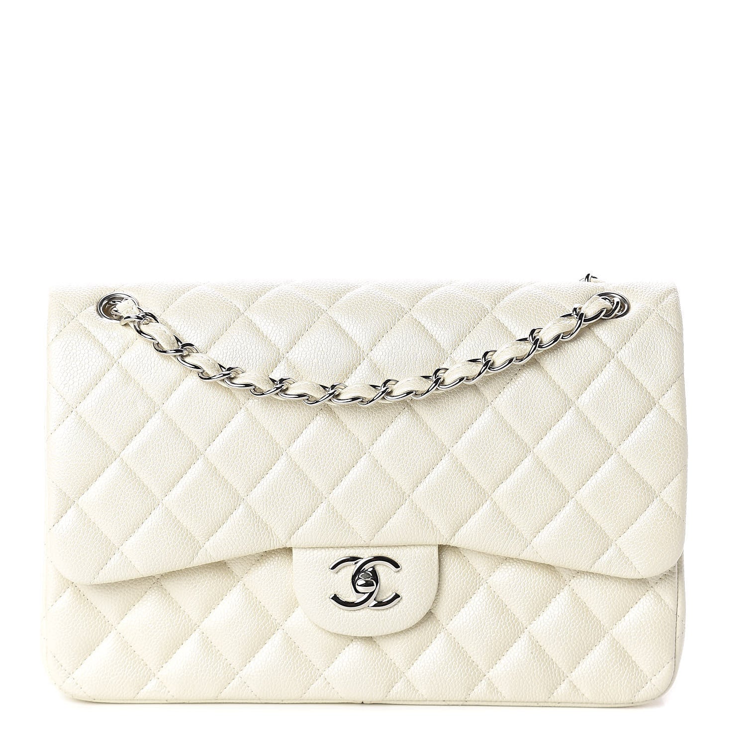 Chanel Pearly Caviar Quilted Jumbo Double Flap Dark White 1 of 9