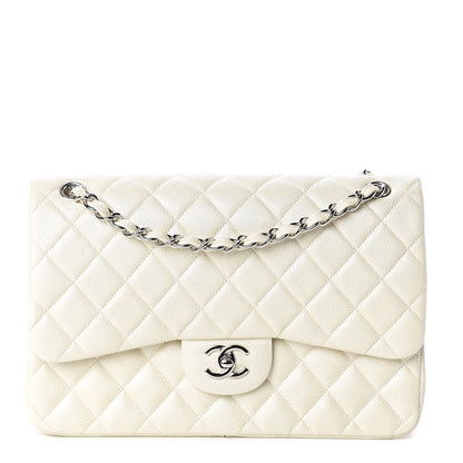 Chanel Pearly Caviar Quilted Jumbo Double Flap Dark White 1 of 9