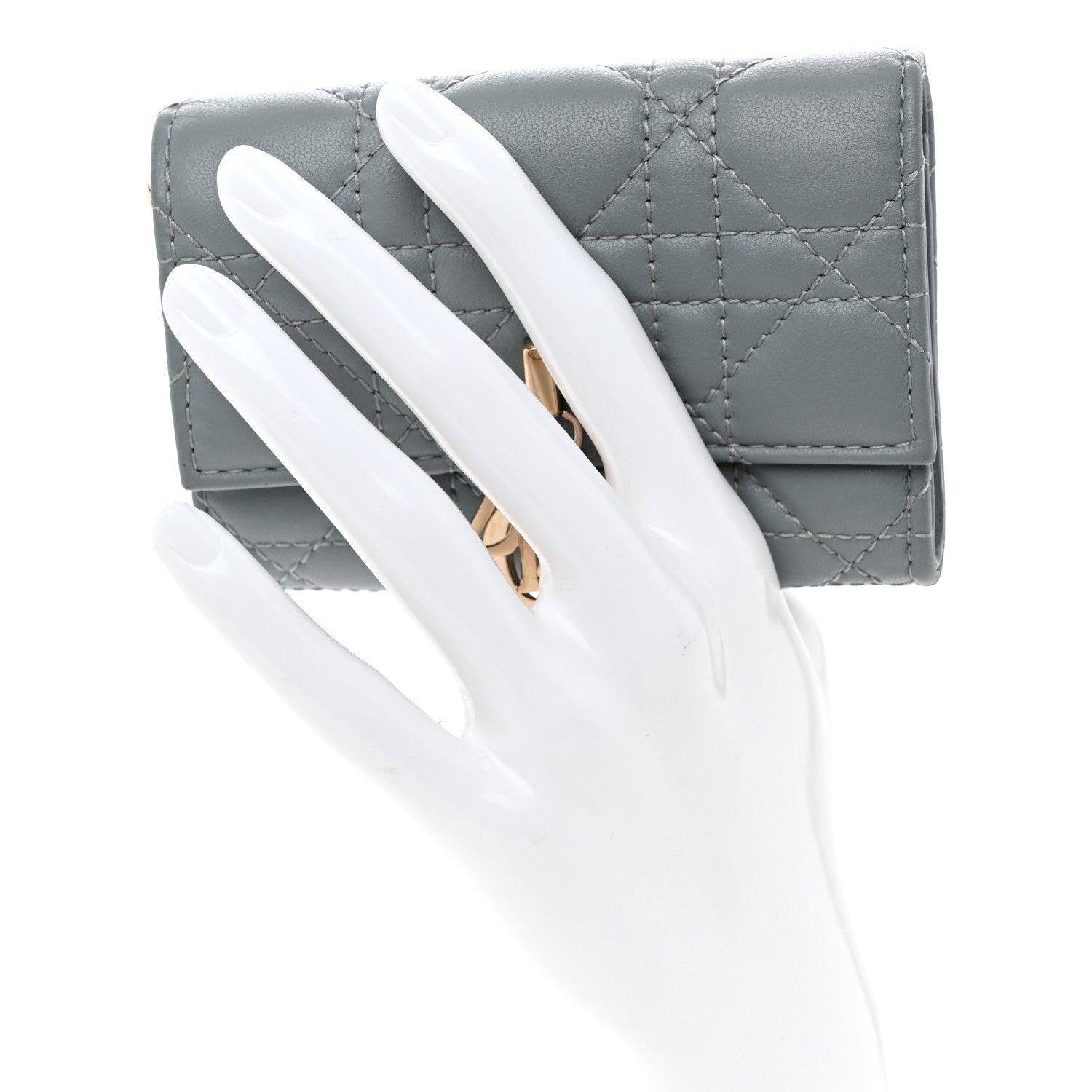 Christian Dior Lambskin Cannage Lady Dior Flap Card Holder Gray 2 of 8