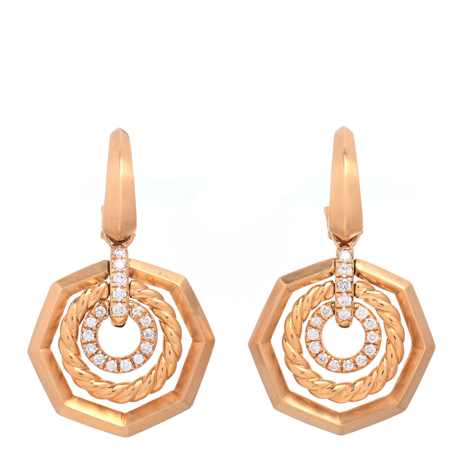 David Yurman 18K Yellow Gold Diamond 16mm Stax Drop Earrings 1 of 4