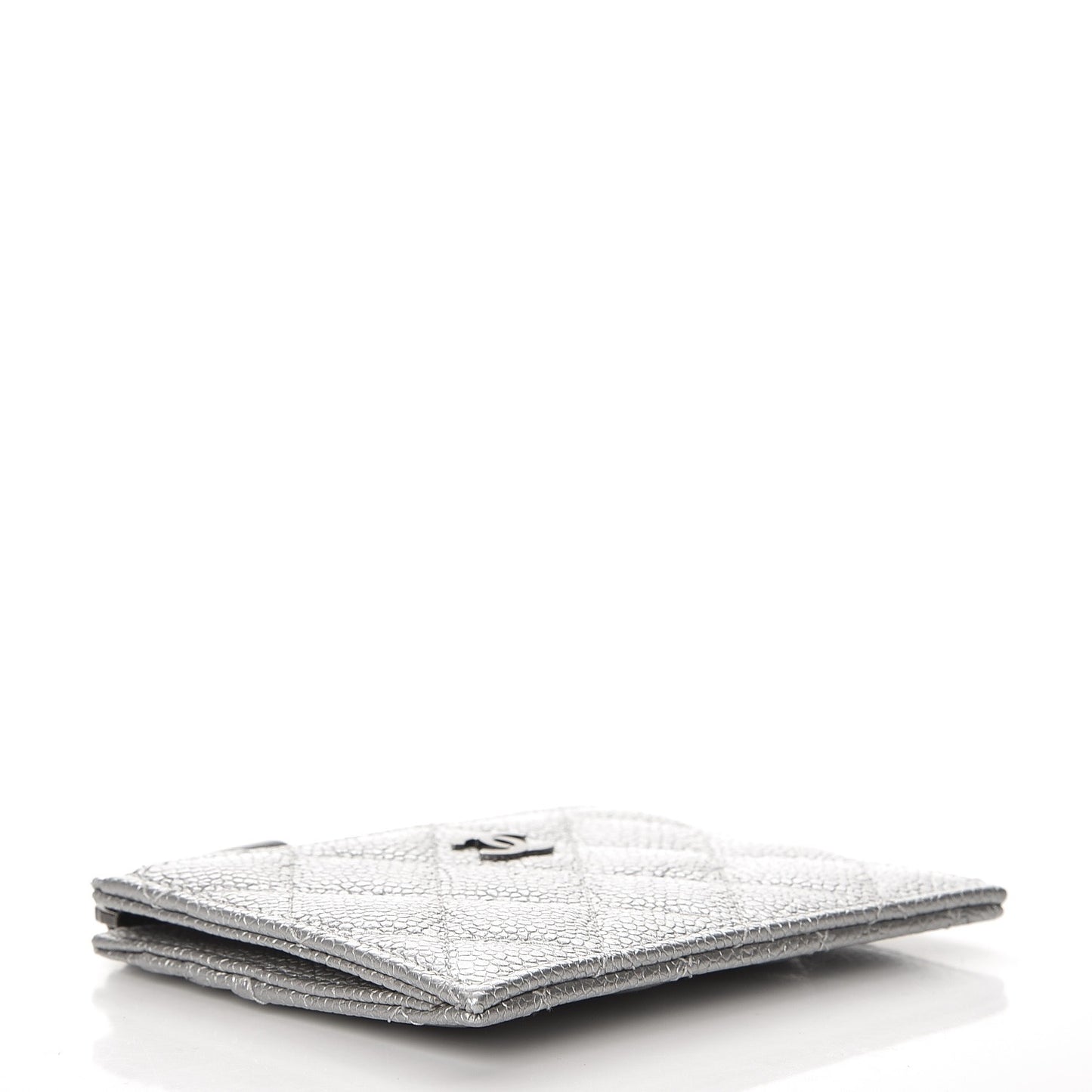 Metallic Caviar Quilted Card Holder Silver