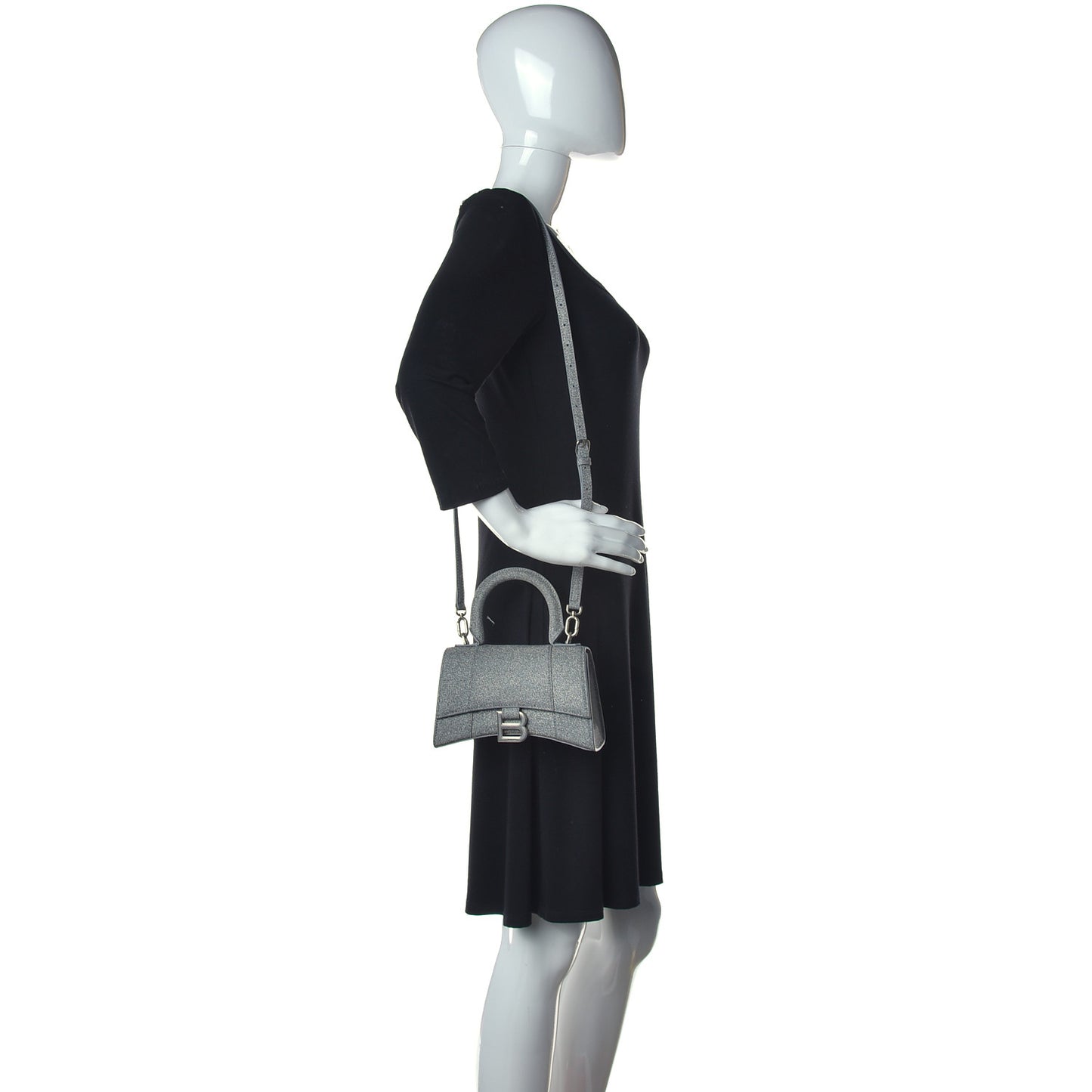Glitter Fabric Hourglass Top Handle Bag XS Grey