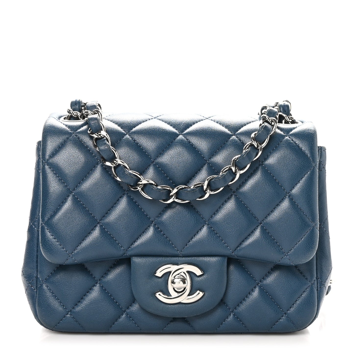 Lambskin Quilted Mini Square Flap Navy