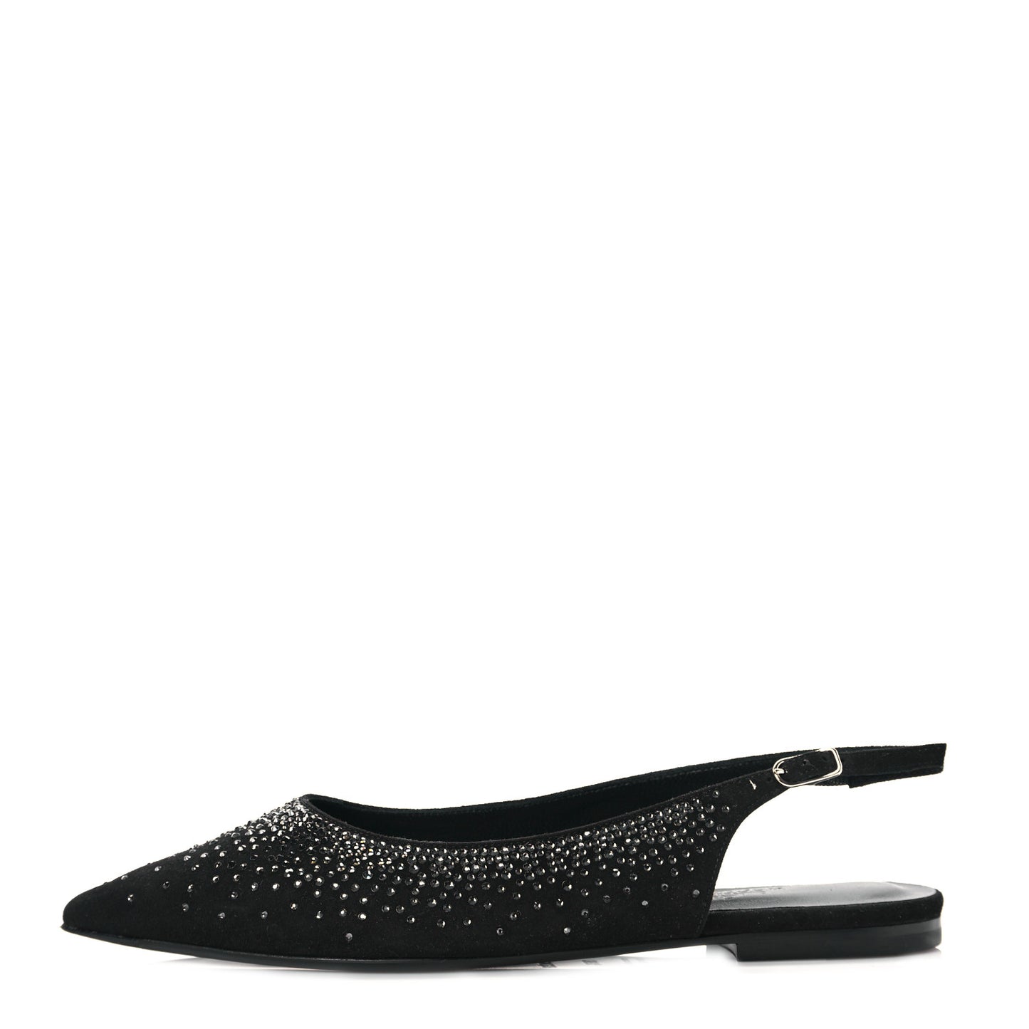 Suede Goatskin Rhinestone Brillante Ballet Flats 36.5 Black