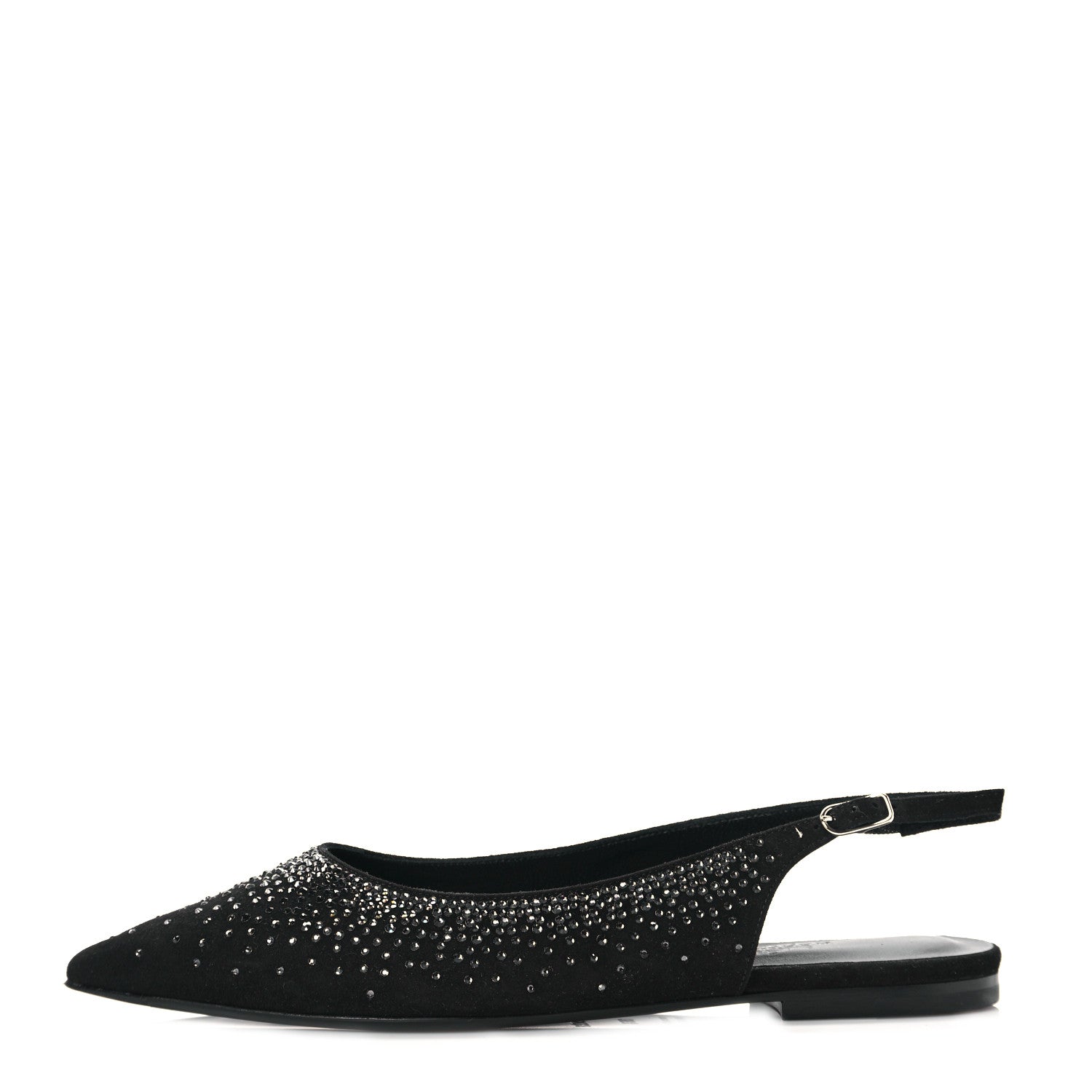Hermes Suede Goatskin Rhinestone Brillante Ballet Flats 36.5 Black 1 of 8