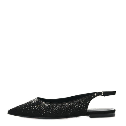 Hermes Suede Goatskin Rhinestone Brillante Ballet Flats 36.5 Black 1 of 8