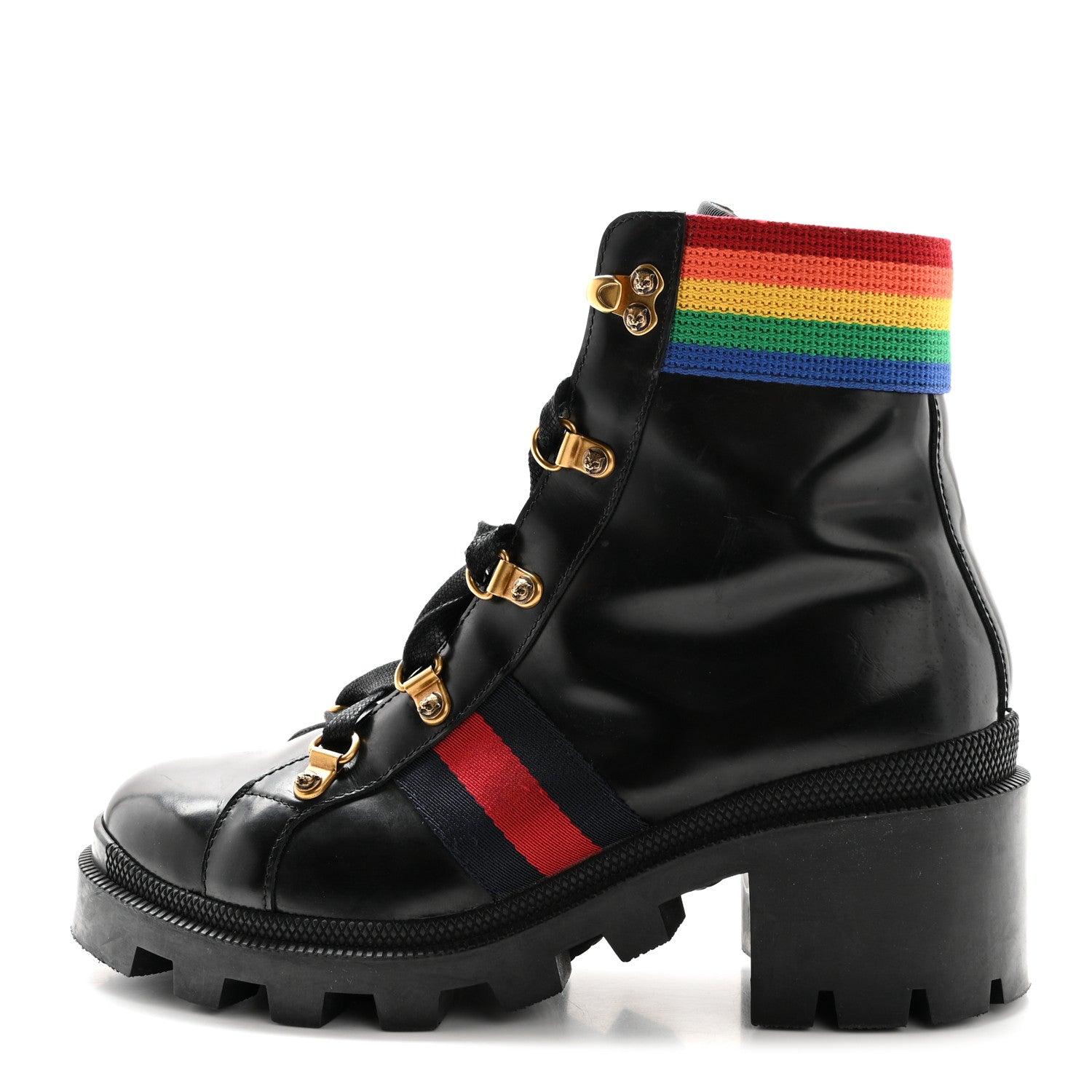 Gucci Calfskin Rainbow Trip Lace Up Combat Boots 36.5 Black 1 of 12