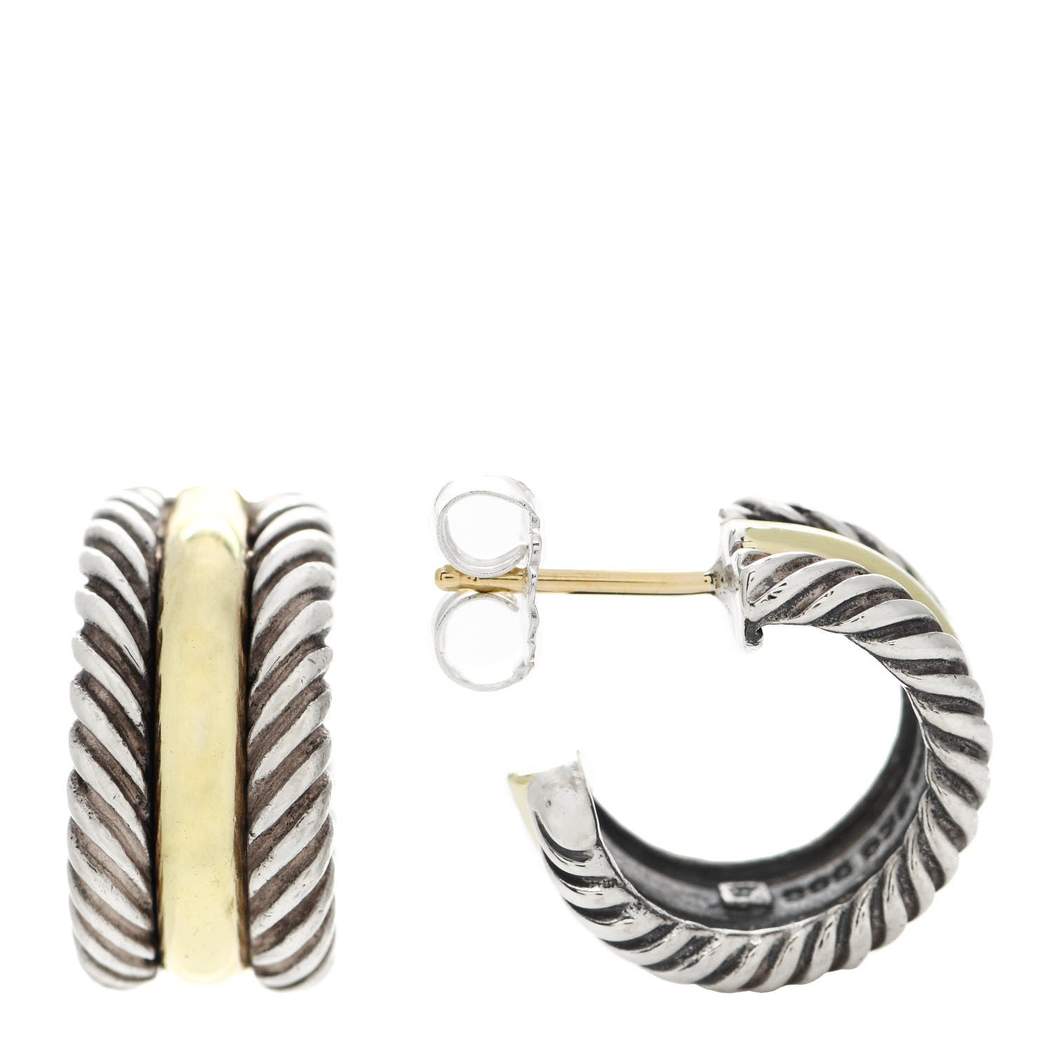 David Yurman Sterling Silver 14K Yellow Gold 16mm Cable Classics Hoop Earrings 1 of 5
