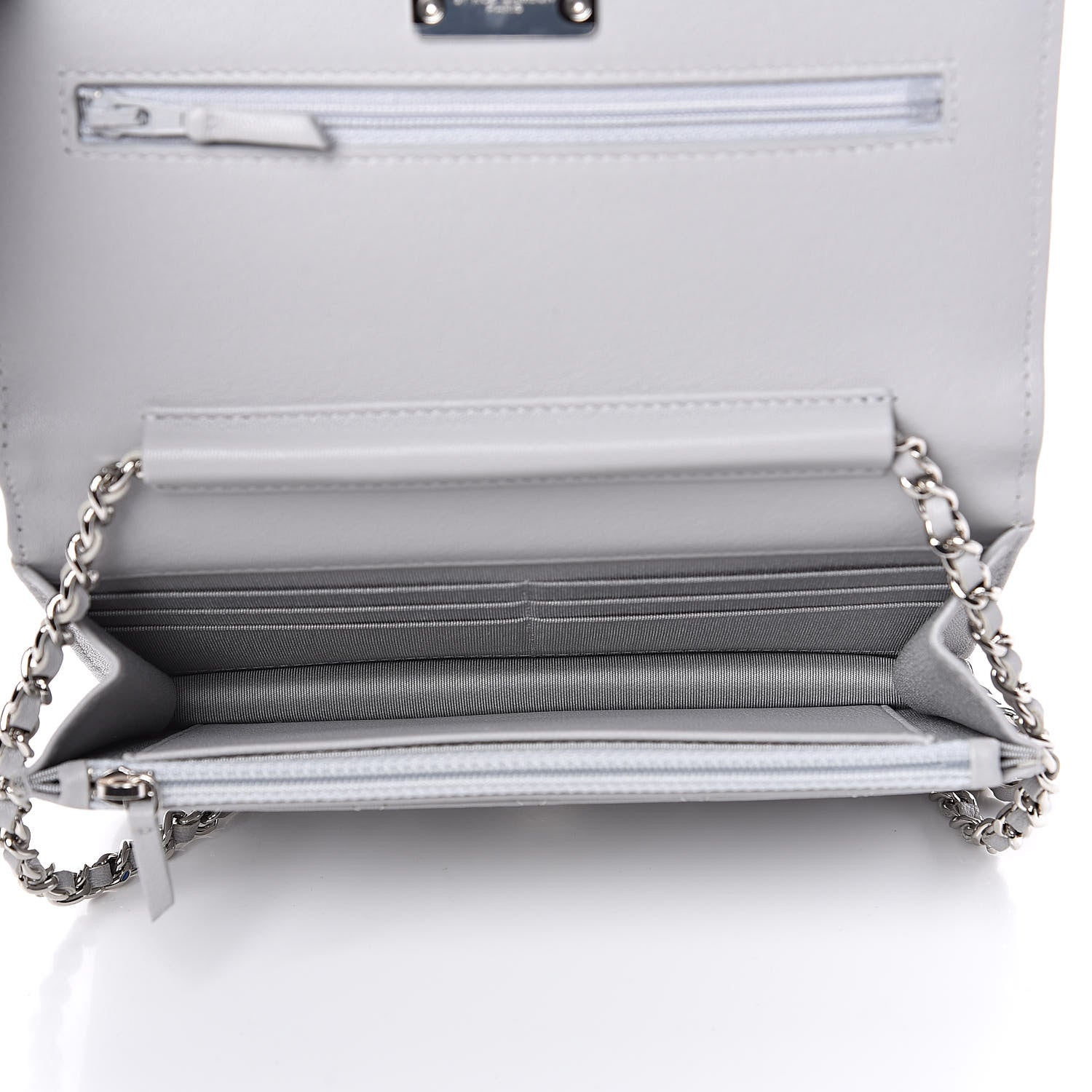 Chanel Grained Calfskin Quilted CC Box Wallet On Chain WOC Grey 5 of 12